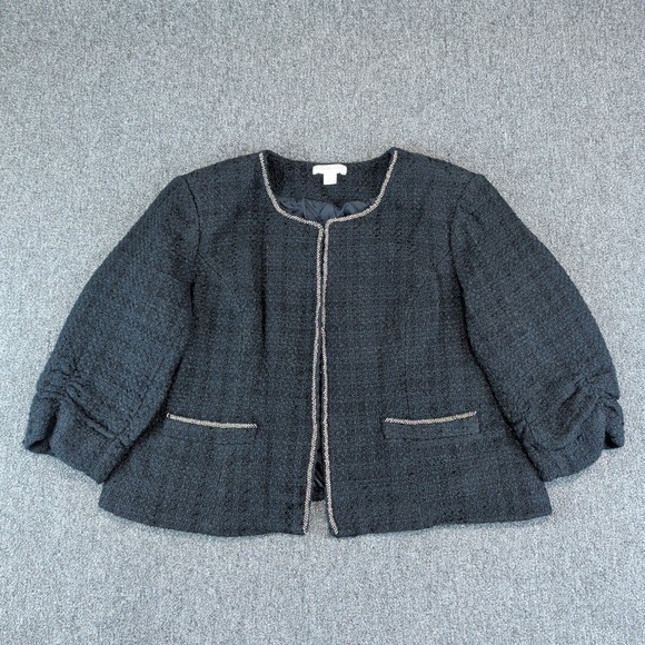 Coldwater Creek Classic Tweed Jacket Women 2X Black Boucle Bead Trim Blazer — photo 2